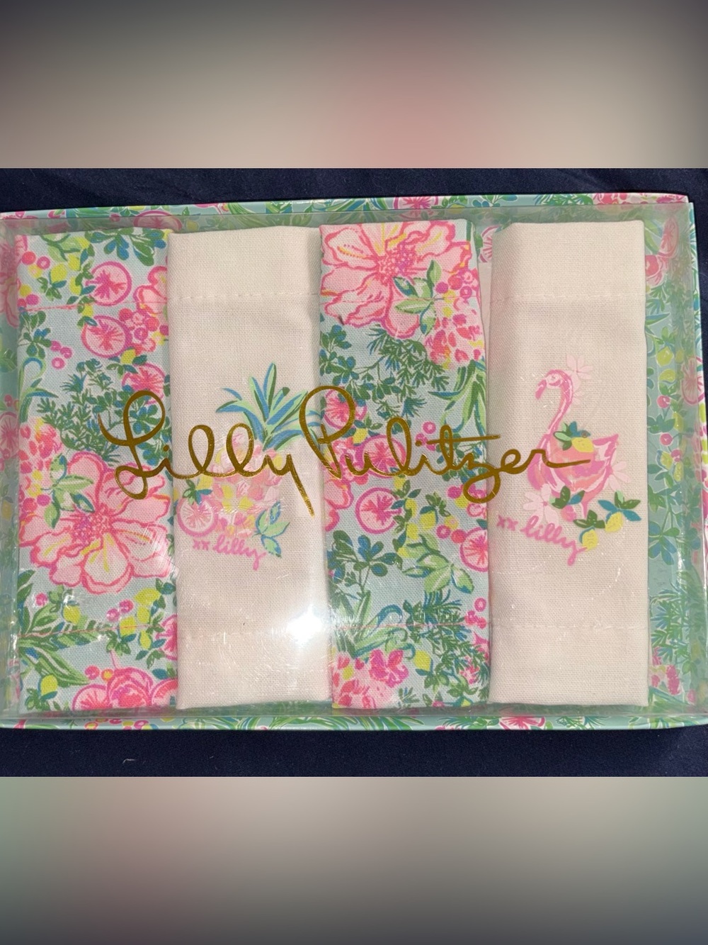 Lilly Pulitzer Pink & Green Floral Tea Napkin Set